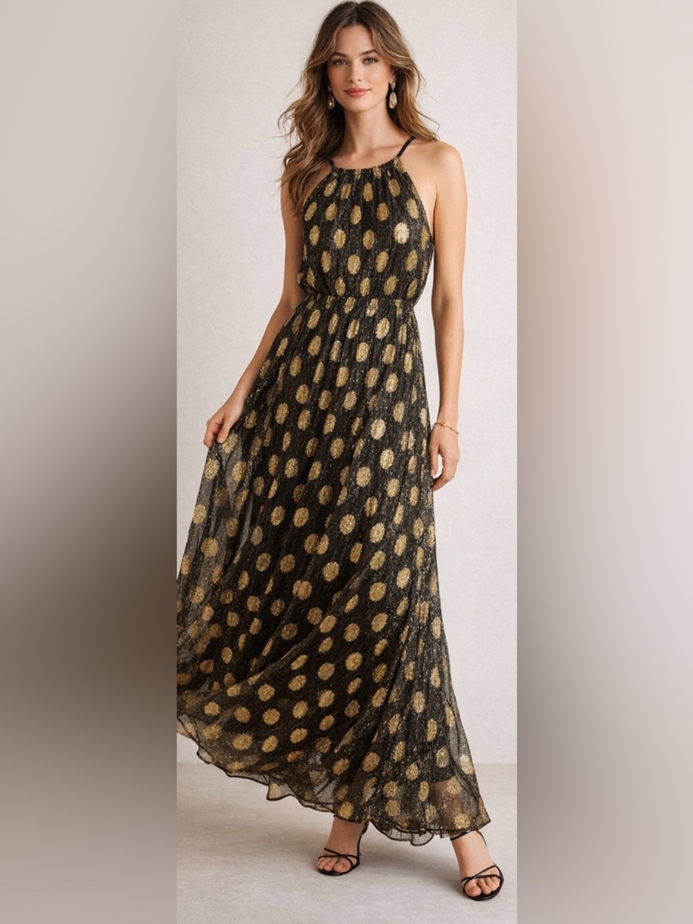 Black Maxi Dress with Gold Polka Dots